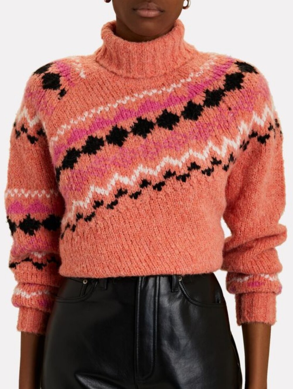 EUC Derek Lam 10 Crosby Grammer Fair Isle Turtleneck Sweater in Pink